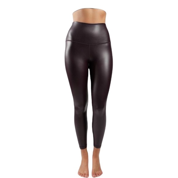 90 Degree by Reflex Faux Leather High Waist Elastic Free Ankle Fleece Leggings - Picture 4 of 4